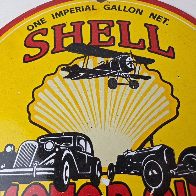 Vintage Shell Gasoline Sign - Gas Pump Porcelain One Gallon Motor Oil Sign - Image 3