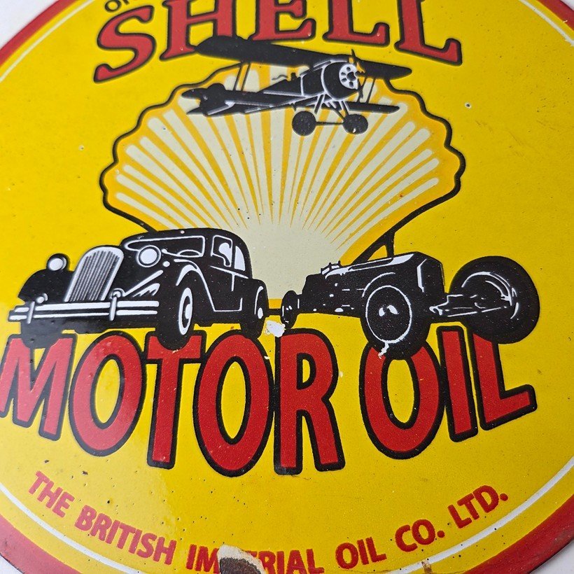 Vintage Shell Gasoline Sign - Gas Pump Porcelain One Gallon Motor Oil Sign - Image 4