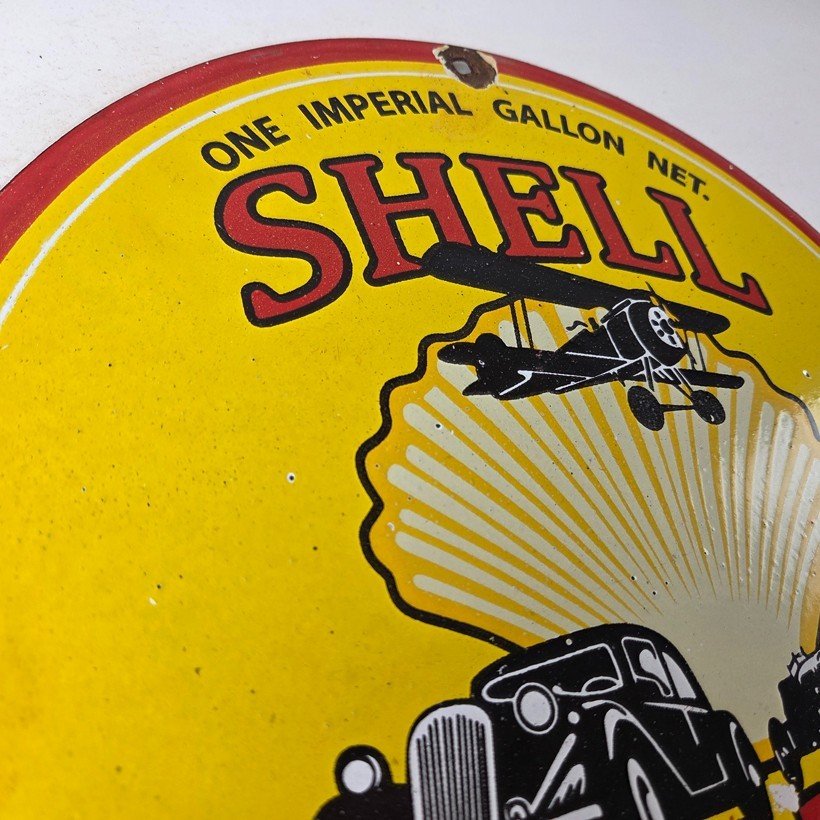 Vintage Shell Gasoline Sign - Gas Pump Porcelain One Gallon Motor Oil Sign - Image 5