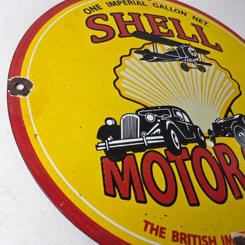 Vintage Shell Gasoline Sign - Gas Pump Porcelain One Gallon Motor Oil Sign - Image 6