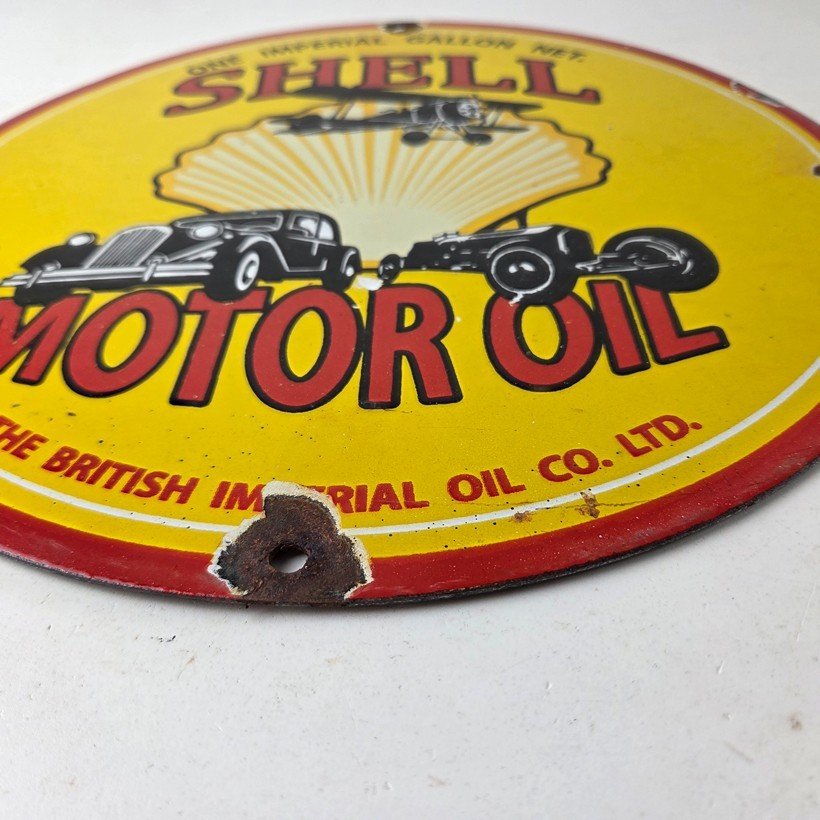 Vintage Shell Gasoline Sign - Gas Pump Porcelain One Gallon Motor Oil Sign - Image 10