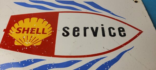 Vintage Shell Gasoline Sign Marine Boat Sign Porcelain Gas Pump Plate Sign