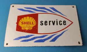 Vintage Shell Gasoline Sign Marine Boat Sign Porcelain Gas Pump Plate Sign