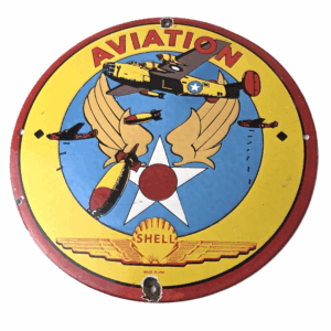 Vintage Shell Gasoline Sign - Military Navy War Bombs Gas Pump Porcelain Sign