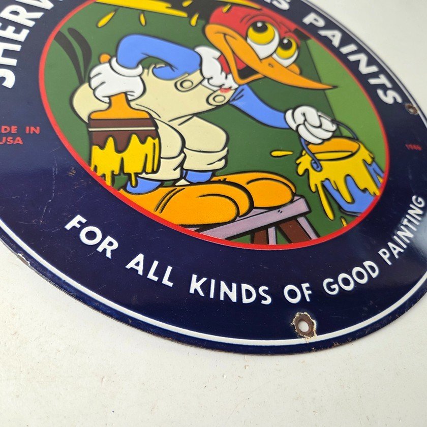 Vintage Sherwin Williams Sign - Paint Brush Painting Gas Oil Pump Porcelain Sign - Image 11