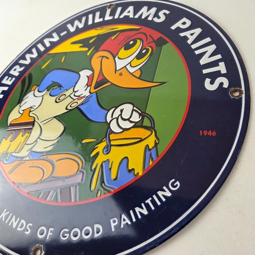 Vintage Sherwin Williams Sign - Paint Brush Painting Gas Oil Pump Porcelain Sign - Image 13