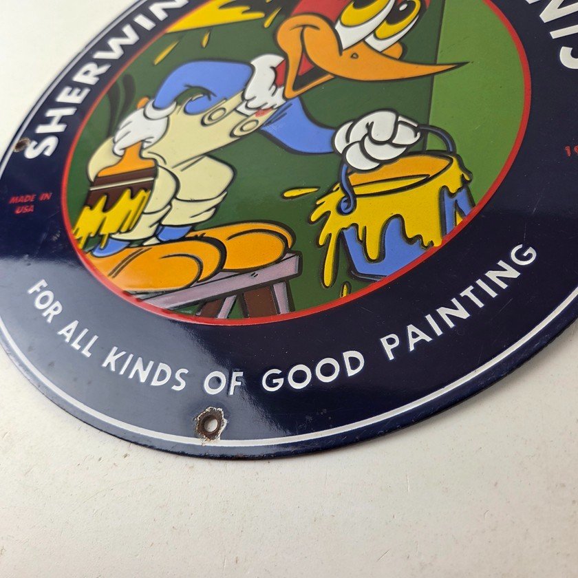 Vintage Sherwin Williams Sign - Paint Brush Painting Gas Oil Pump Porcelain Sign - Image 14