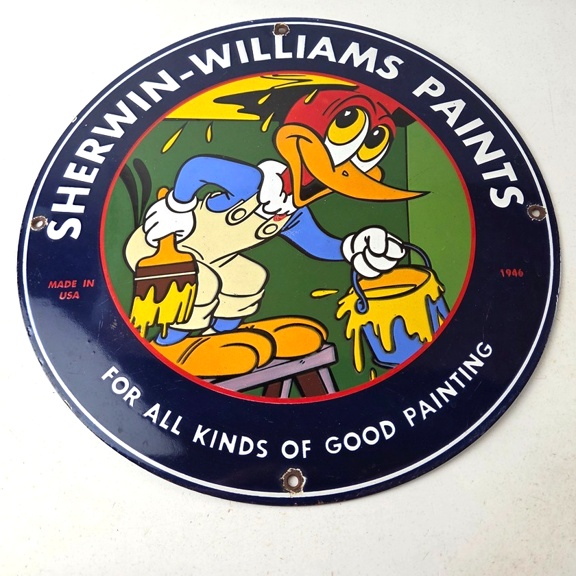 Vintage Sherwin Williams Sign - Paint Brush Painting Gas Oil Pump Porcelain Sign - Image 15