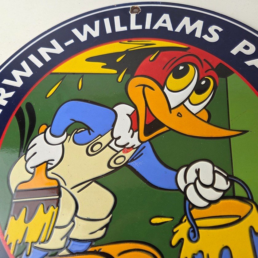 Vintage Sherwin Williams Sign - Paint Brush Painting Gas Oil Pump Porcelain Sign - Image 3