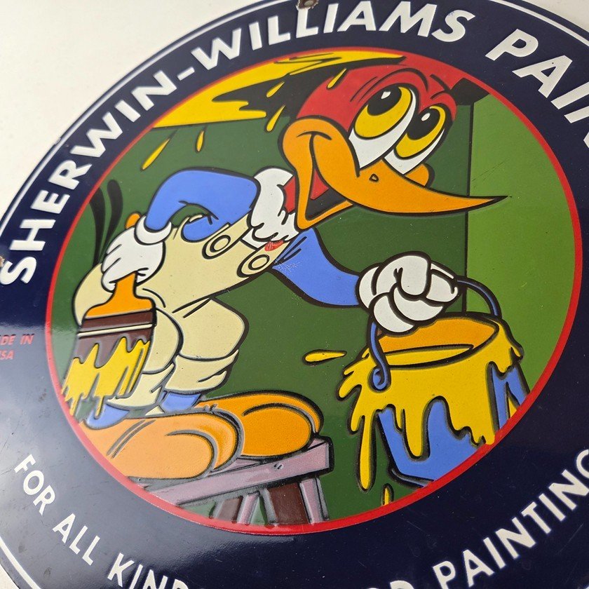 Vintage Sherwin Williams Sign - Paint Brush Painting Gas Oil Pump Porcelain Sign - Image 4