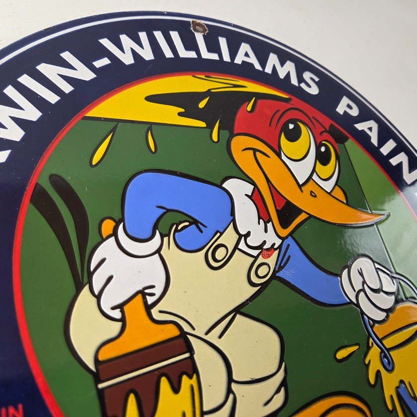 Vintage Sherwin Williams Sign - Paint Brush Painting Gas Oil Pump Porcelain Sign - Image 5