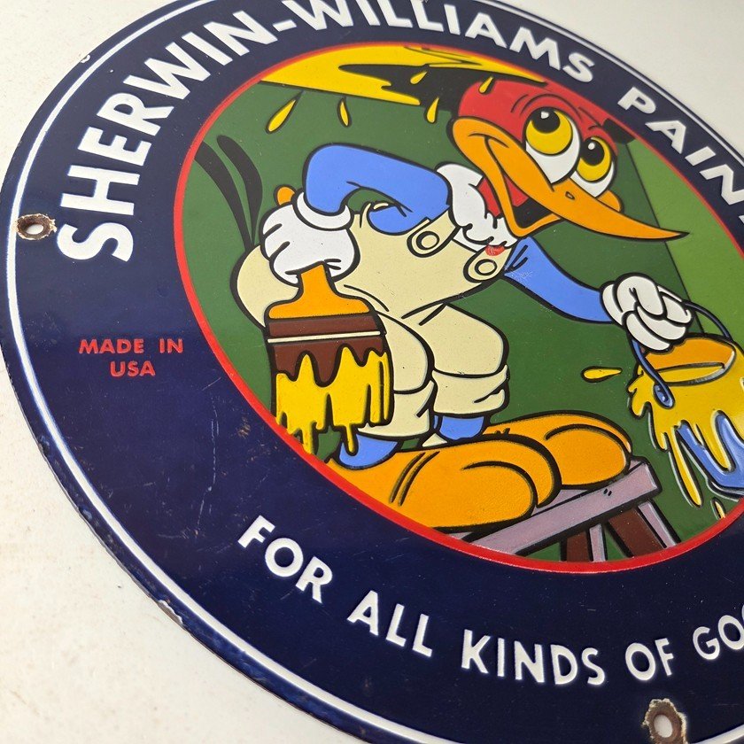 Vintage Sherwin Williams Sign - Paint Brush Painting Gas Oil Pump Porcelain Sign - Image 6