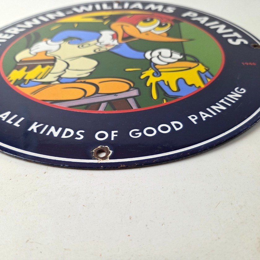 Vintage Sherwin Williams Sign - Paint Brush Painting Gas Oil Pump Porcelain Sign - Image 10