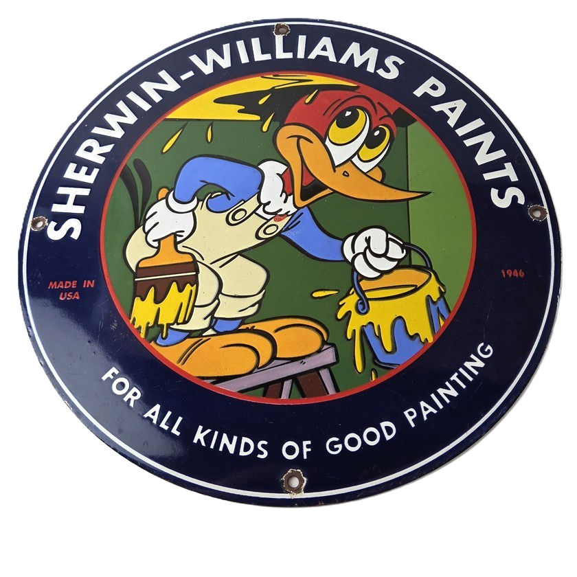 Vintage Sherwin Williams Sign - Paint Brush Painting Gas Oil Pump Porcelain Sign