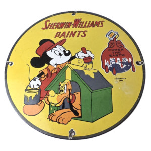 Vintage Sherwin Williams Sign - Paint Brush Painting Gas Pump Porcelain Sign