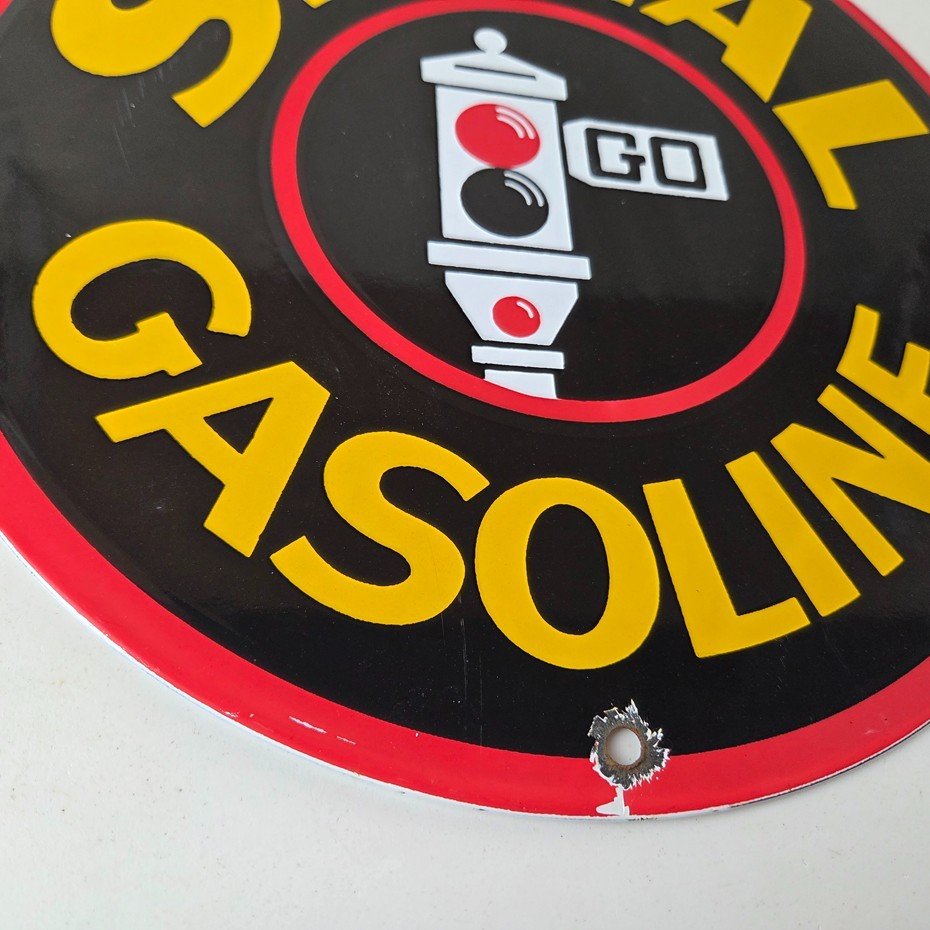 Vintage Signal Gasoline Sign - Gas Motor Oil Pump Plate Porcelain Sign - Image 11