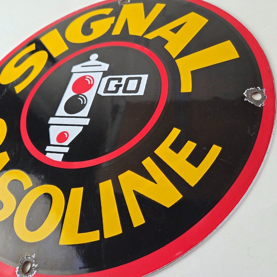 Vintage Signal Gasoline Sign - Gas Motor Oil Pump Plate Porcelain Sign - Image 13