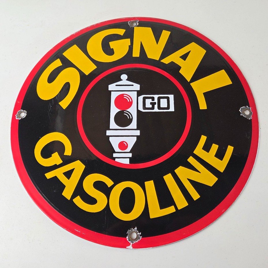 Vintage Signal Gasoline Sign - Gas Motor Oil Pump Plate Porcelain Sign - Image 15