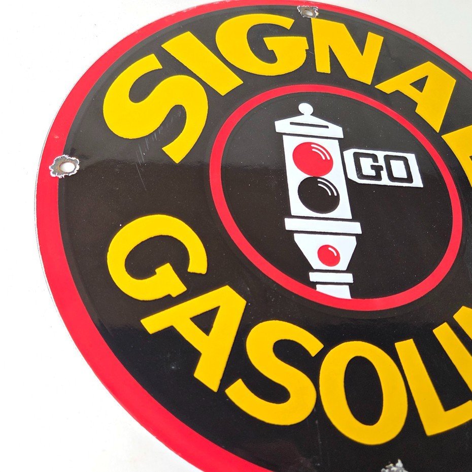 Vintage Signal Gasoline Sign - Gas Motor Oil Pump Plate Porcelain Sign - Image 6