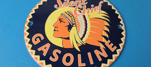 Vintage Silent Chief Gasoline Sign Gas Service Station Pump Porcelain Sign 305770447412 3