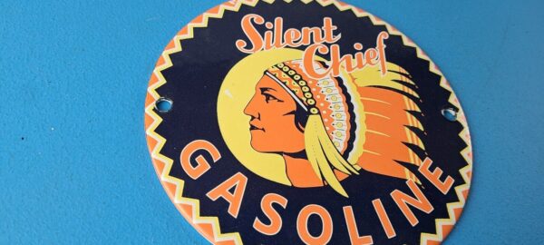 Vintage Silent Chief Gasoline Sign Gas Service Station Pump Porcelain Sign 305770447412 5