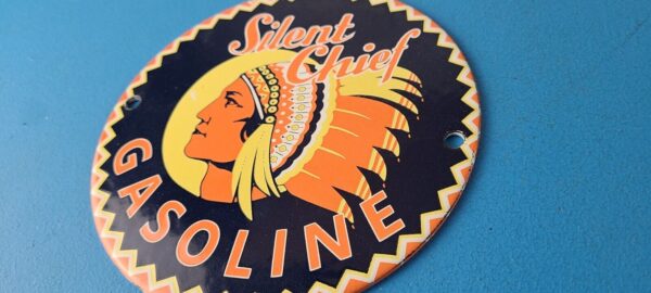 Vintage Silent Chief Gasoline Sign Gas Service Station Pump Porcelain Sign 305770447412 8