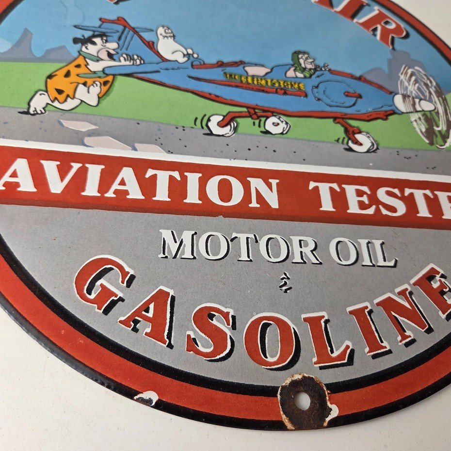 Vintage Sinclair Gasoline Sign - Flintstones Aviation Gas Porcelain Sign - Image 11