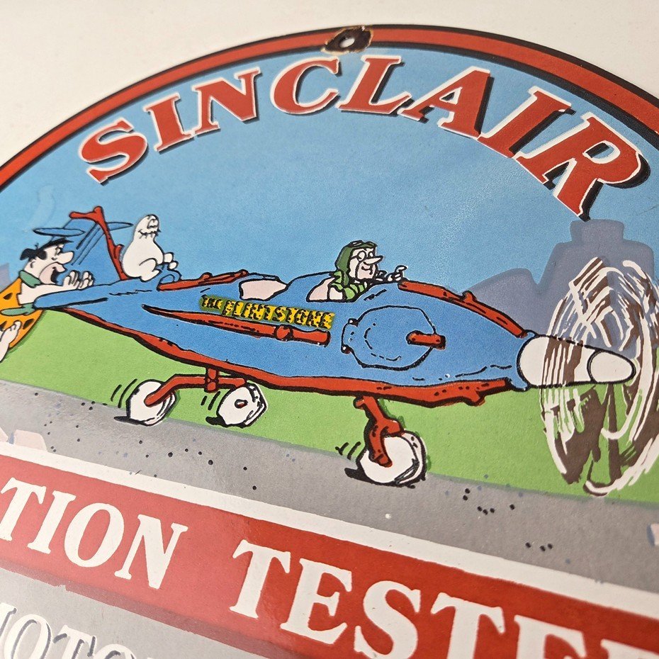 Vintage Sinclair Gasoline Sign - Flintstones Aviation Gas Porcelain Sign - Image 12