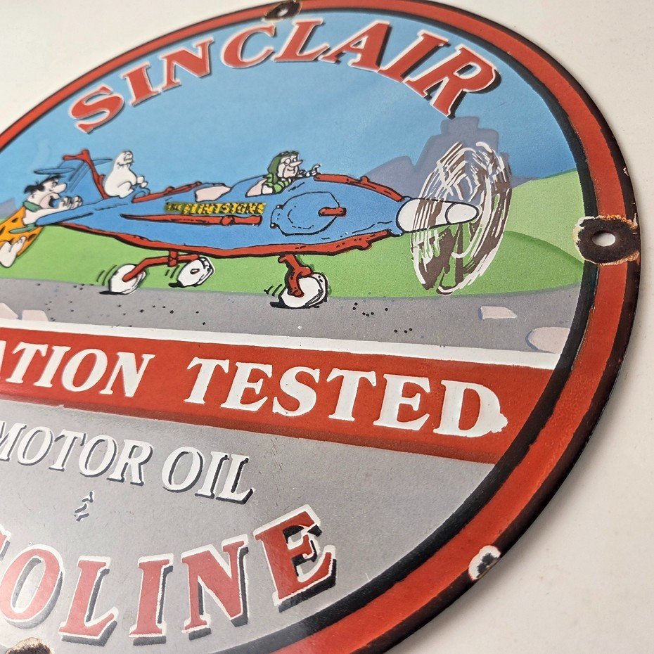 Vintage Sinclair Gasoline Sign - Flintstones Aviation Gas Porcelain Sign - Image 13