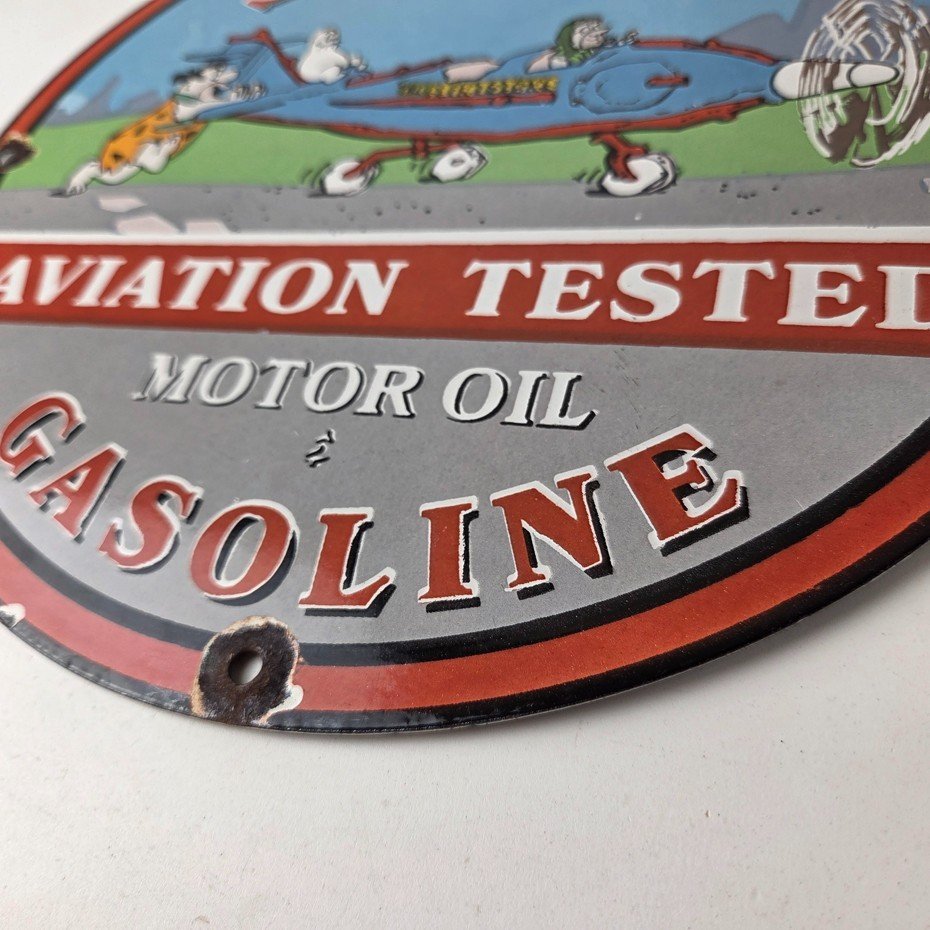 Vintage Sinclair Gasoline Sign - Flintstones Aviation Gas Porcelain Sign - Image 14