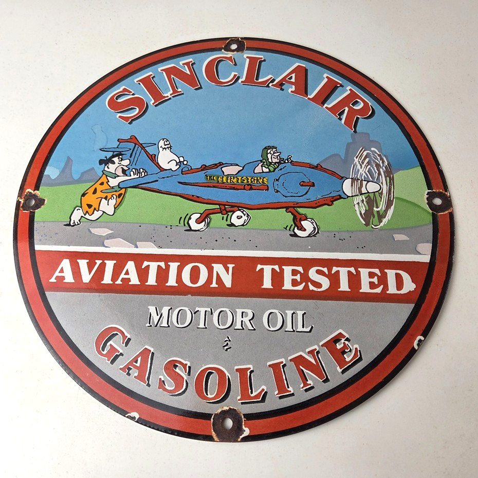 Vintage Sinclair Gasoline Sign - Flintstones Aviation Gas Porcelain Sign - Image 15