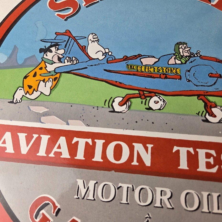 Vintage Sinclair Gasoline Sign - Flintstones Aviation Gas Porcelain Sign - Image 3