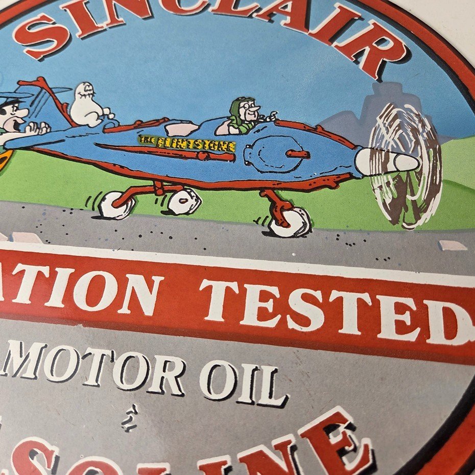 Vintage Sinclair Gasoline Sign - Flintstones Aviation Gas Porcelain Sign - Image 4