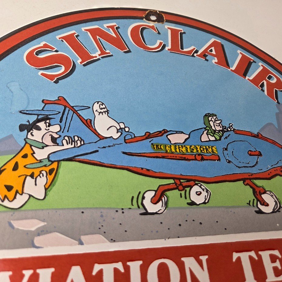 Vintage Sinclair Gasoline Sign - Flintstones Aviation Gas Porcelain Sign - Image 5