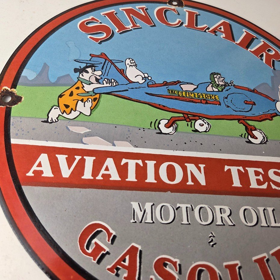Vintage Sinclair Gasoline Sign - Flintstones Aviation Gas Porcelain Sign - Image 6