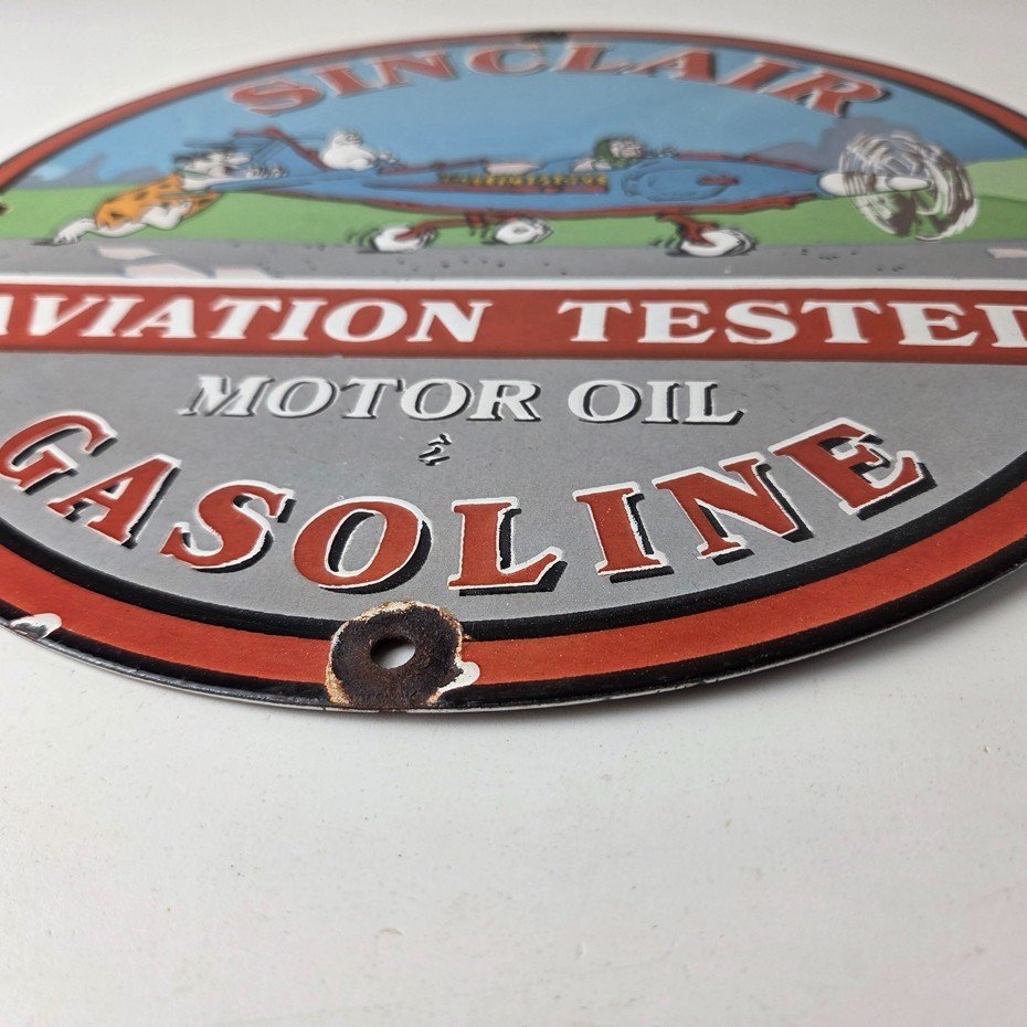Vintage Sinclair Gasoline Sign - Flintstones Aviation Gas Porcelain Sign - Image 10