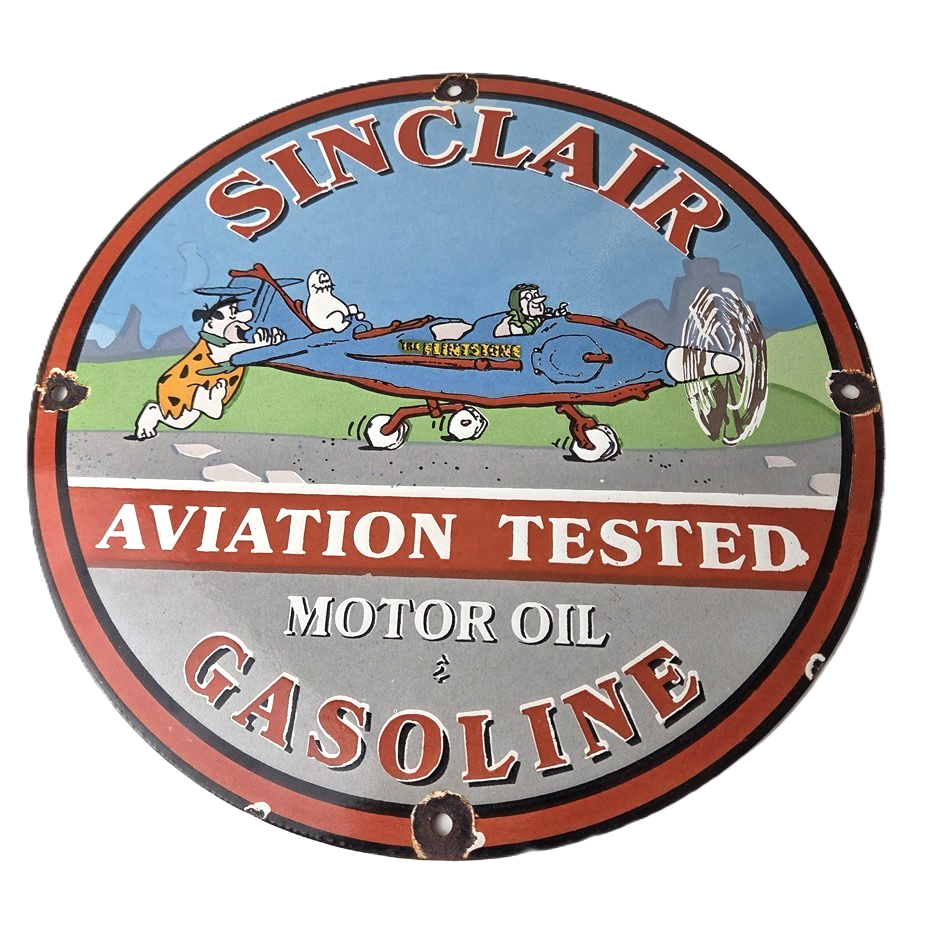 Vintage Sinclair Gasoline Sign - Flintstones Aviation Gas Porcelain Sign