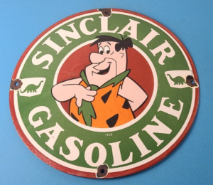 Vintage Sinclair Gasoline Sign Flintstones Dino Gas Oil Pump Porcelain Sign 305898994262