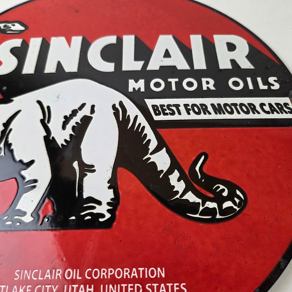 Vintage Sinclair Gasoline Sign - Motor Oils For Cars Gas Pump Porcelain Sign - Image 4