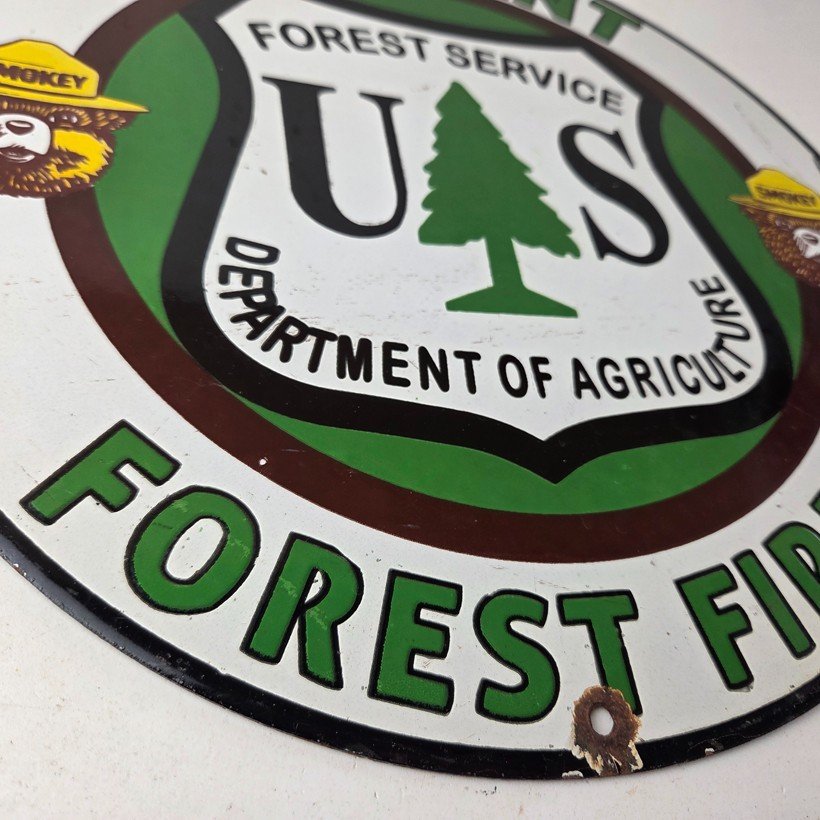 Vintage Smokey Bear Prevent Forest Fires Porcelain Sign - US Forest Service Sign - Image 11