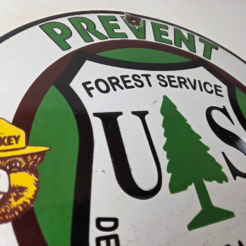 Vintage Smokey Bear Prevent Forest Fires Porcelain Sign - US Forest Service Sign - Image 5