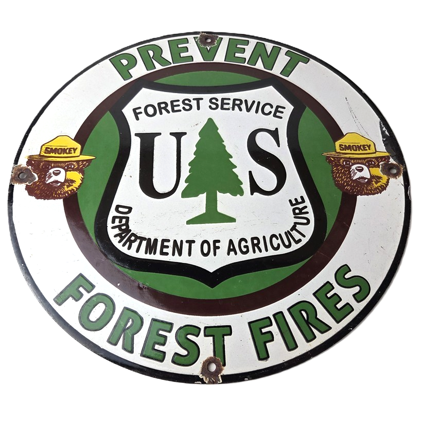 Vintage Smokey Bear Prevent Forest Fires Porcelain Sign - US Forest Service Sign