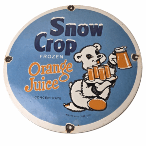 Vintage Snow Crop Sign - Orange Juice Piggly Gas Oil Pump Sign