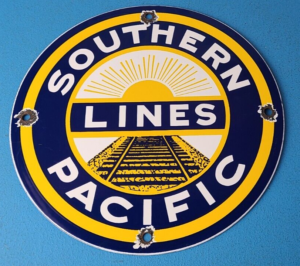 Vintage Southern Pacific Lines Sign Railroad Trains Porcelain Gas Pump Sign 305869920272