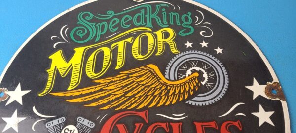 Vintage Speed King Motorcycles Sign Harley Indian Porcelain Gas Pump Sign 305762054032 12