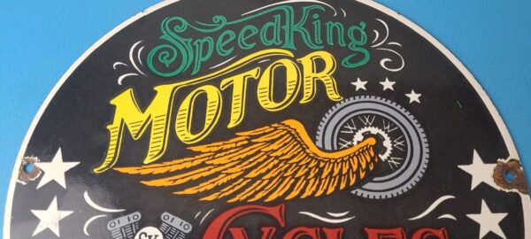 Vintage Speed King Motorcycles Sign Harley Indian Porcelain Gas Pump Sign 305762054032 2