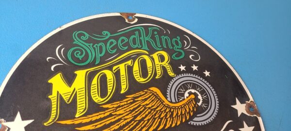 Vintage Speed King Motorcycles Sign Harley Indian Porcelain Gas Pump Sign 305762054032 4