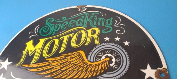 Vintage Speed King Motorcycles Sign Harley Indian Porcelain Gas Pump Sign 305762054032 7