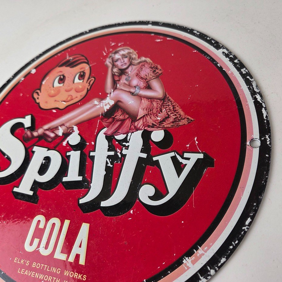 Vintage Spiffy Cola Porcelain Sign - Shop Soda Advertising Gas Pump Service Sign - Image 13