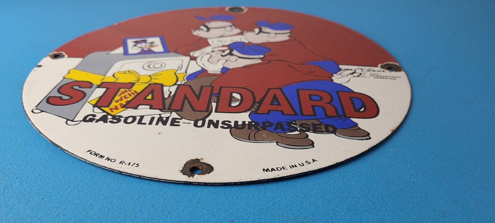 Vintage Standard Gasoline Sign - Porcelain Walt Disney Gas Oil Pump Plate Sign - Image 11